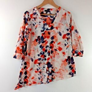 The Limited Floral Abstract Print Diagonal Hem Blouse Cream Orange Small